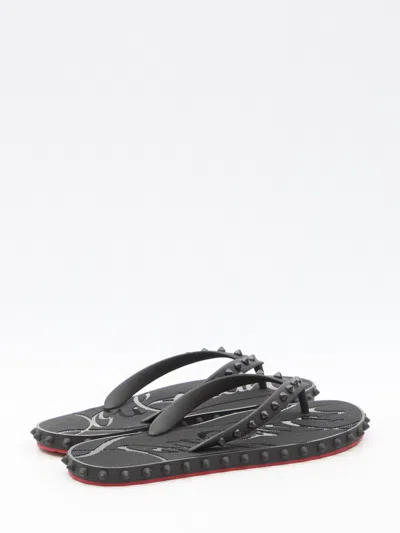 Christian Louboutin Super Loubi Flip Flops In Black