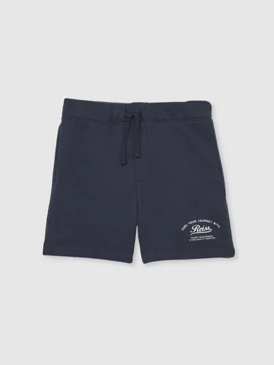 Reiss Washed Blue Cotton-blend Motor Cars Sweat Shorts In Blue