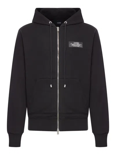Amiri Black Zip-up Hoodie With Drawstring Hood And Kangaroo Pocket In Black