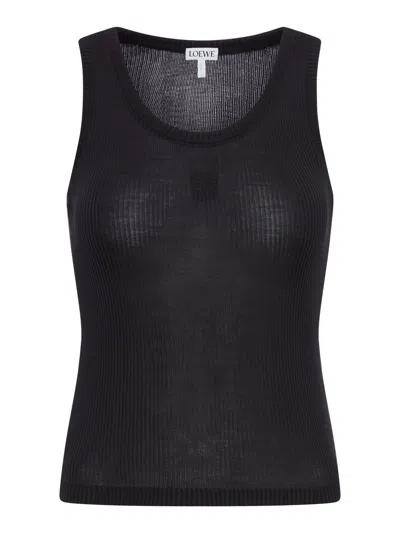 Loewe Womens Black Anagram Ribbed Silk-jersey Tank Top