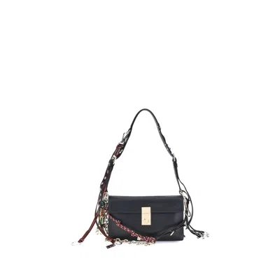 Prada Soft Sound Large Leather Shoulder Bag With Charms In Black