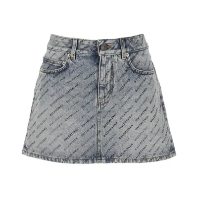 Balenciaga Denim Mini Skirt With Logos