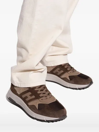 Hogan Lightweight Mesh And Suede Sneakers In Brown
