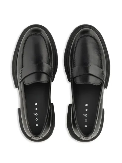 Hogan 10-storey Smooth Leather And Workwear Sole Loafers