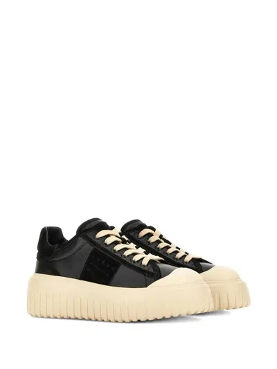 Hogan Leather And Suede Sneakers With Contrasting Sole In Black