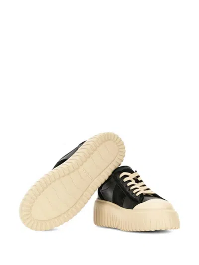 Hogan Leather And Suede Sneakers With Contrasting Sole In Black