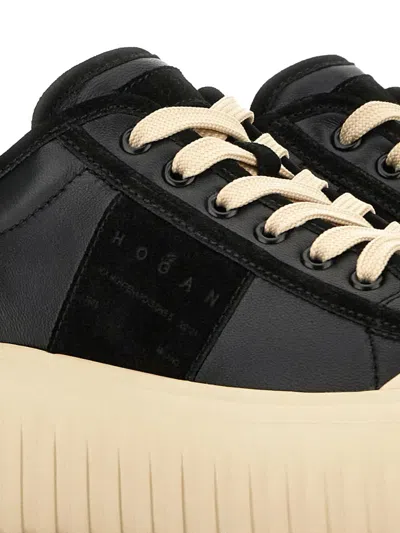 Hogan Leather And Suede Sneakers With Contrasting Sole In Black