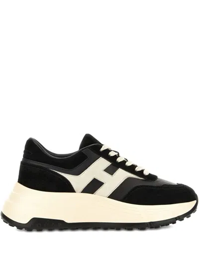 Hogan Suede And Nappa Leather Sneakers With Contrast Panel In Neutral