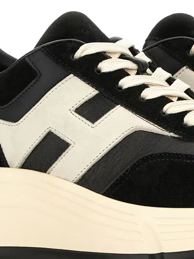 Hogan Suede And Nappa Leather Sneakers With Contrast Panel In Neutral
