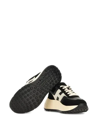 Hogan Suede And Nappa Leather Sneakers With Contrast Panel In Neutral