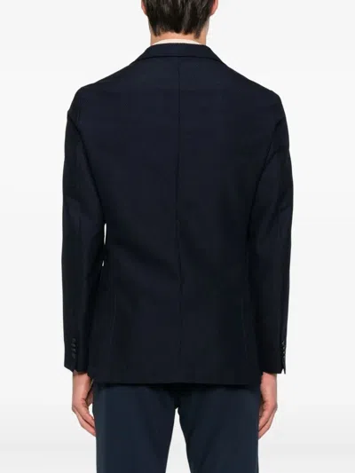 Hugo Boss Double-breasted Blazer In Cotton And Wool Seersucker In Black