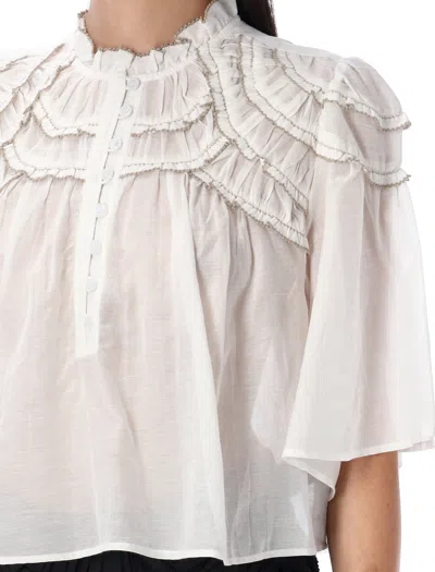 Isabel Marant Étoile Sheer Ruffled Half Sleeve Blouse In White