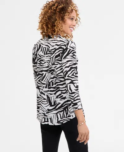 Jm Collection Women's Print & Solid 3/4 Sleeve V-neck Knit Top, Created For Macy's