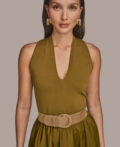 Donna Karan New York Sleeveless Belted Mixed Media Midi Dress