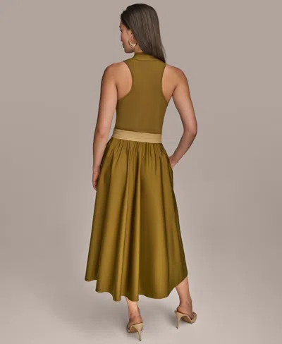 Donna Karan New York Sleeveless Belted Mixed Media Midi Dress