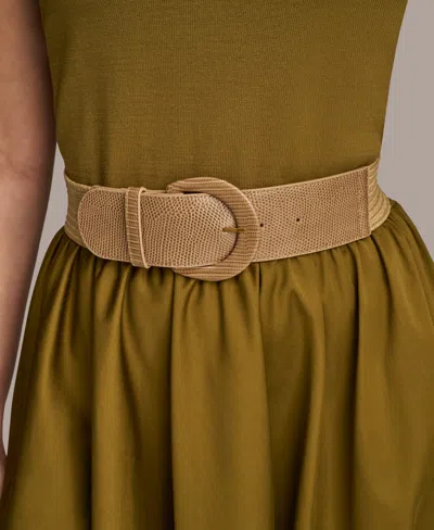 Donna Karan New York Sleeveless Belted Mixed Media Midi Dress