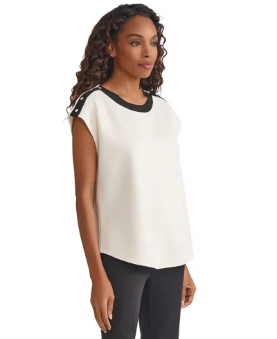Jones New York Drop Shoulder Contrast Trim Top