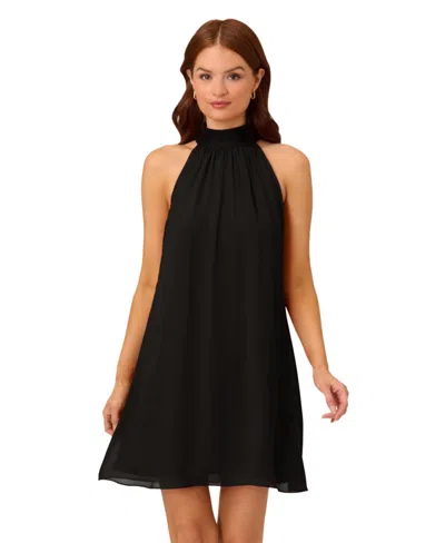Adrianna Papell Women's Chiffon Mock-neck Sleeveless Shift Dress In Black