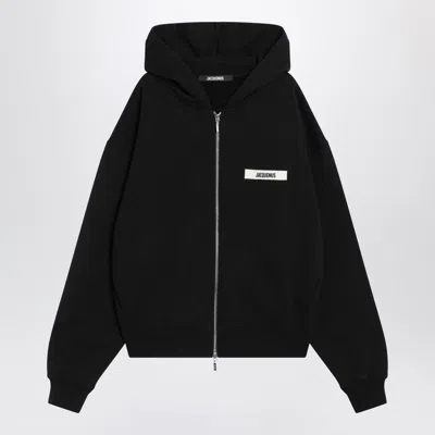 Jacquemus The Gros Grain Zip-up Hooded Sweatshirt In Black