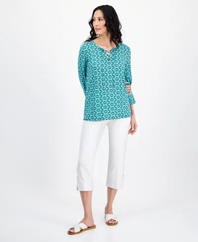 Jm Collection Petite Geometric Print 3/4-sleeve Blouse, Exclusively At Macy's In Multi