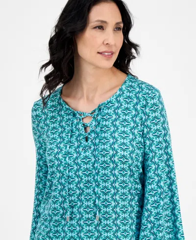 Jm Collection Petite Geometric Print 3/4-sleeve Blouse, Exclusively At Macy's In Multi
