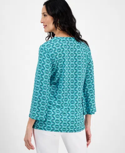Jm Collection Petite Geometric Print 3/4-sleeve Blouse, Exclusively At Macy's In Multi