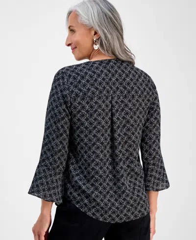 Style & Co Petite Circle-print Split-neck Top, Exclusively At Macy's In Black