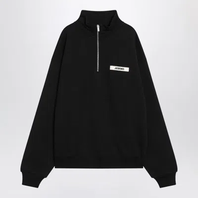 Jacquemus Grog Grain Zip-neck Sweatshirt In Black