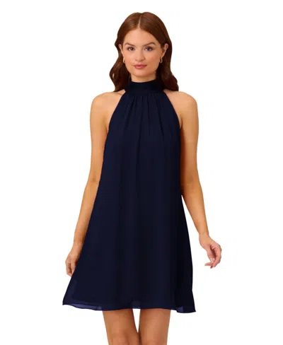 Adrianna Papell Women's Chiffon Mock-neck Sleeveless Shift Dress In Black