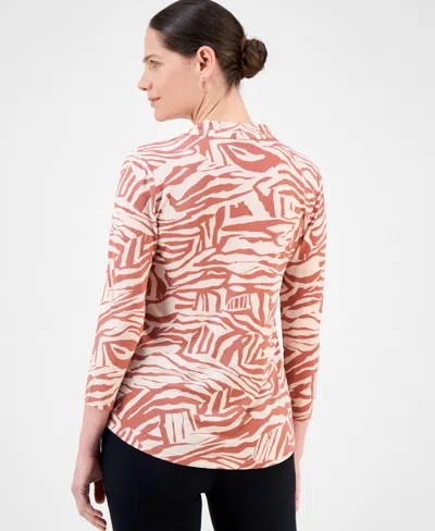 Jm Collection Women's Print & Solid 3/4 Sleeve V-neck Knit Top, Created For Macy's