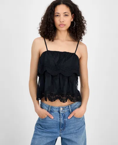 And Now This Women's Lace Cotton Tiered Camisole, Exclusively At Macy's In Black