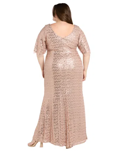 R & M Richards Plus Size Beaded Flutter-sleeve Slit Gown