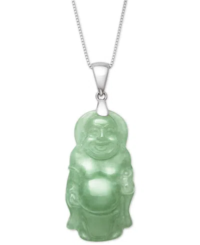 Macy's Dyed Green Jade Carved Buddha 18" Pendant Necklace In Sterling Silver