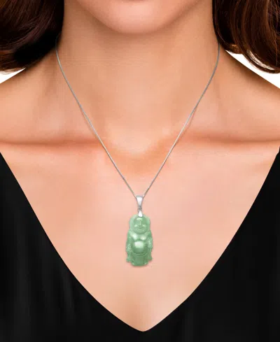 Macy's Dyed Green Jade Carved Buddha 18" Pendant Necklace In Sterling Silver