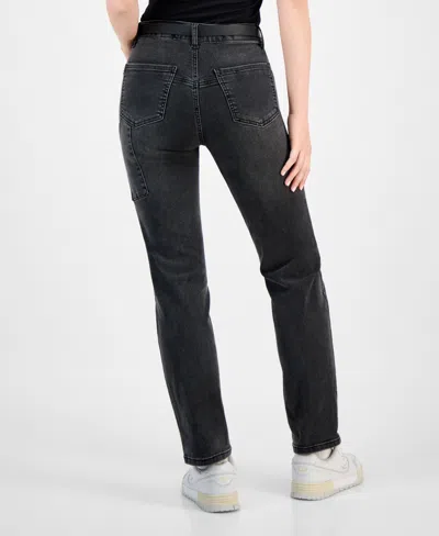Dollhouse Juniors' Western Belt Relaxed Straight-leg Jeans In Black