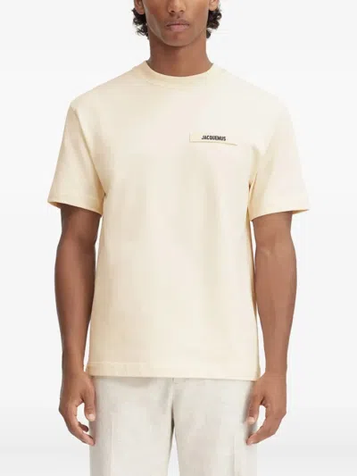 Jacquemus 'le T-shirt Gros Grain' Beige T-shirt With Logo Patch On The Front