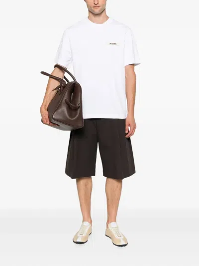 Jacquemus 'le T-shirt Gros Grain' White T-shirt With Logo Patch On The Front