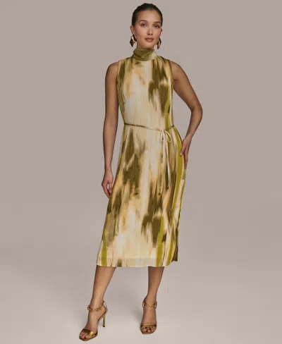 Donna Karan New York Abstract Print Micropleat Midi Dress