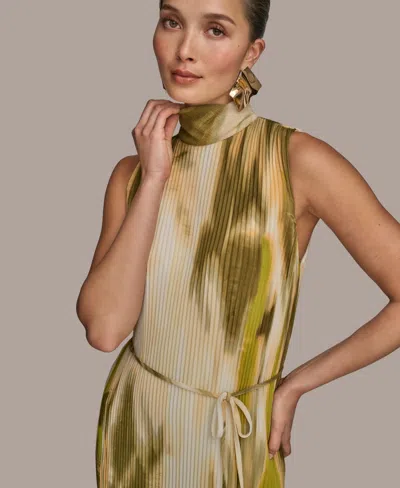 Donna Karan New York Abstract Print Micropleat Midi Dress