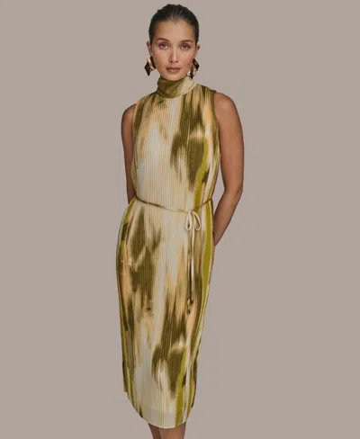 Donna Karan New York Abstract Print Micropleat Midi Dress