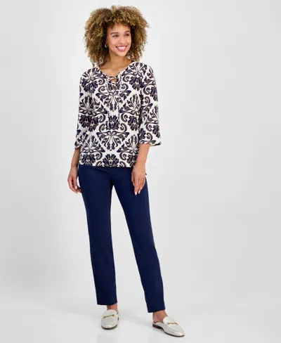 Jm Collection Women's Printed Split-neck Bell-sleeve Top, Exclusively At Macy's In Multi