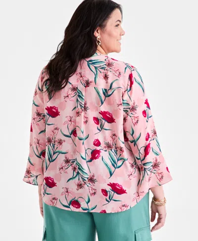 Style & Co Plus Size Printed V-neck Ruffle-cuff Blouse, Exclusively At Macy's