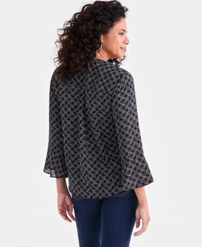 Style & Co Petite Circle-print Split-neck Top, Exclusively At Macy's In Black
