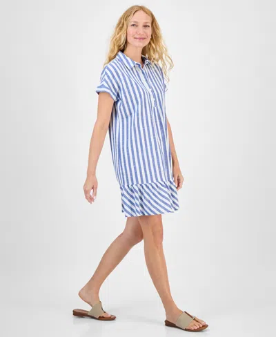 Style & Co Women's Striped Cotton Short-sleeve Shirtdress, Exclusively At Macy's In Blue