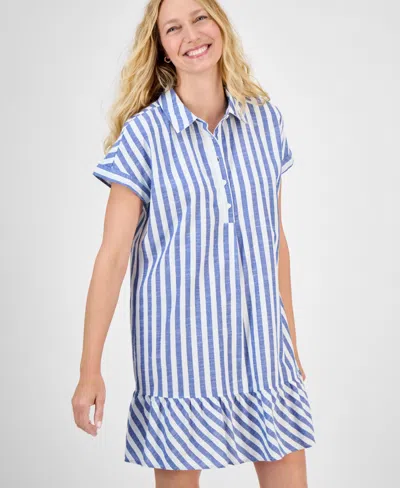 Style & Co Women's Striped Cotton Short-sleeve Shirtdress, Exclusively At Macy's In Blue