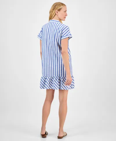 Style & Co Women's Striped Cotton Short-sleeve Shirtdress, Exclusively At Macy's In Blue