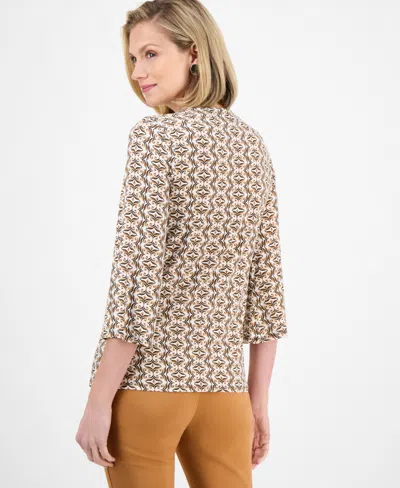 Jm Collection Plus Size Printed Lace-up Split-neck Top, Exclusively At Macy's In Multi