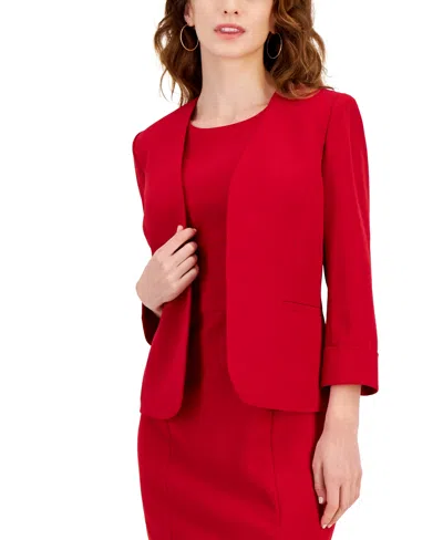 Kasper Women's Stretch Crepe Open-front Roll-sleeve Jacket, Regular & Petite