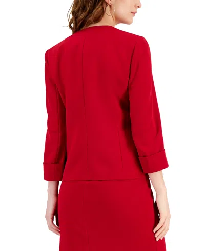 Kasper Women's Stretch Crepe Open-front Roll-sleeve Jacket, Regular & Petite