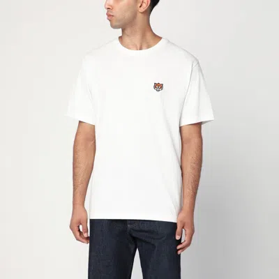 Kenzo White Crewneck T-shirt With Logo Patch On The Front In Cotton Man
